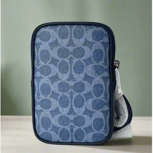Coach Aden Crossbody Bag Blue Leather Signature Canvas CW364 Original Packaging - Picture 1 of 10